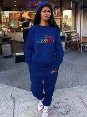 Blessed Letter Print Casual 2pc Set Long Sleeve Tops & Jogger Pants