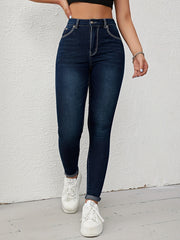 Dark Slim Fit Skinny Jeans Versatile Slash Pockets Slight Stretch