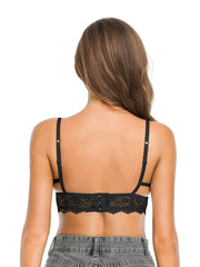 Women's Lace Triangle Bra Wireless Padded Plunge Low Back Bras with Bowknot