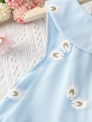 Girls Peacock Feather Print Dress - Sleeveless Summer Dress