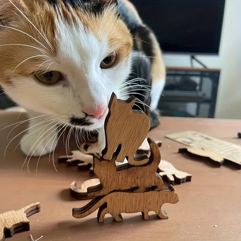 12pcs Wooden Cat Desktop Stacking Game Toys Adult Building Blocks
