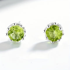 Olive Stone Stud Earrings 925 Silver Green Crystal Ear Jewelry