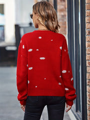 Christmas Pattern Knit Sweater Casual Crew Neck Long Sleeve Women's Clothing