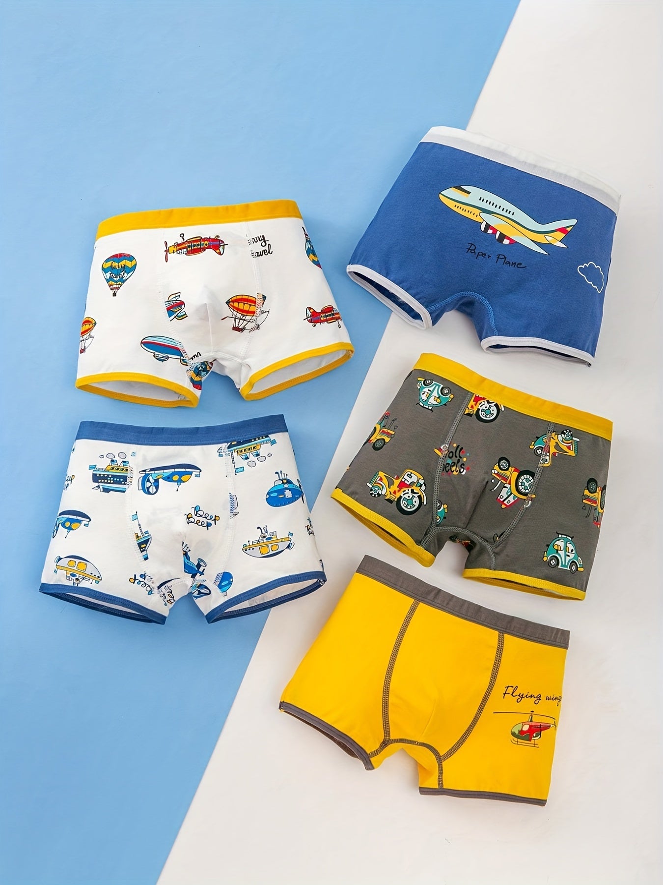 5pcs Boy's Cotton Boxer Briefs Dinosaurs Print Elastic Waist Shorts