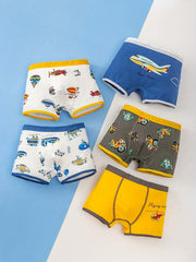 5pcs Boy's Cotton Boxer Briefs Dinosaurs Print Elastic Waist Shorts