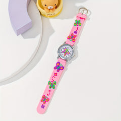 Kids Pink Butterfly Bracelet & Round Watch Set