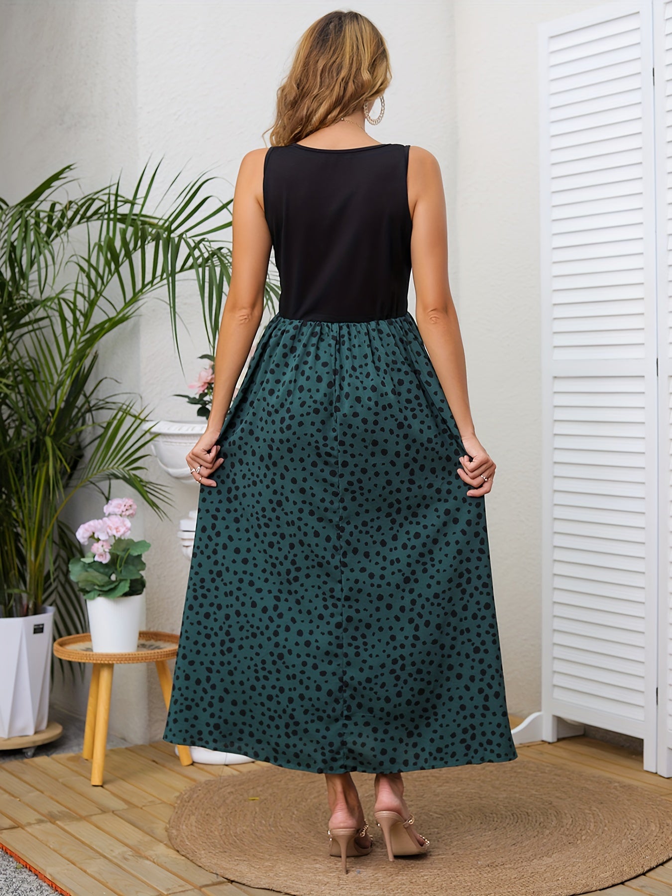 Leopard Print Crew Neck Tank Dress Sleeveless Boho Dress