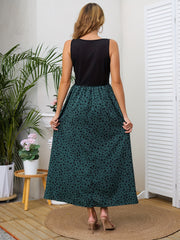 Leopard Print Crew Neck Tank Dress Sleeveless Boho Dress