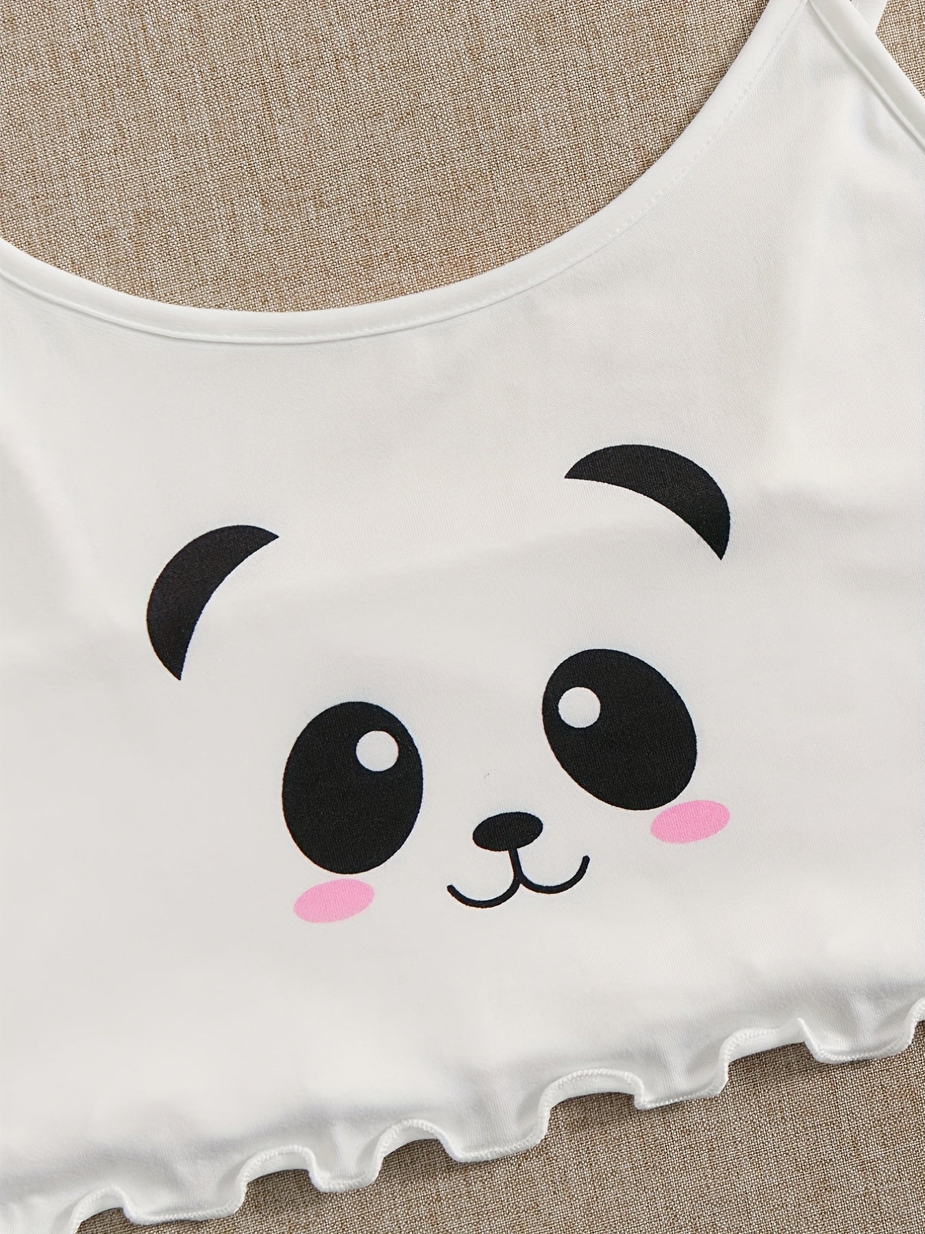 Panda Print Pajama Set Cami Top & Bow Tie Shorts