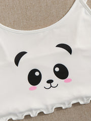 Panda Print Pajama Set Cami Top & Bow Tie Shorts