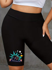 Plus Size Graphic Print High Rise Biker Shorts