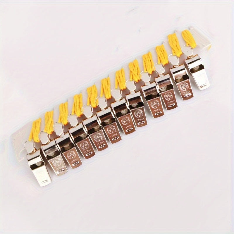 12pcs Metal Whistles With Rope, Survival Outdoor Binding Whistles