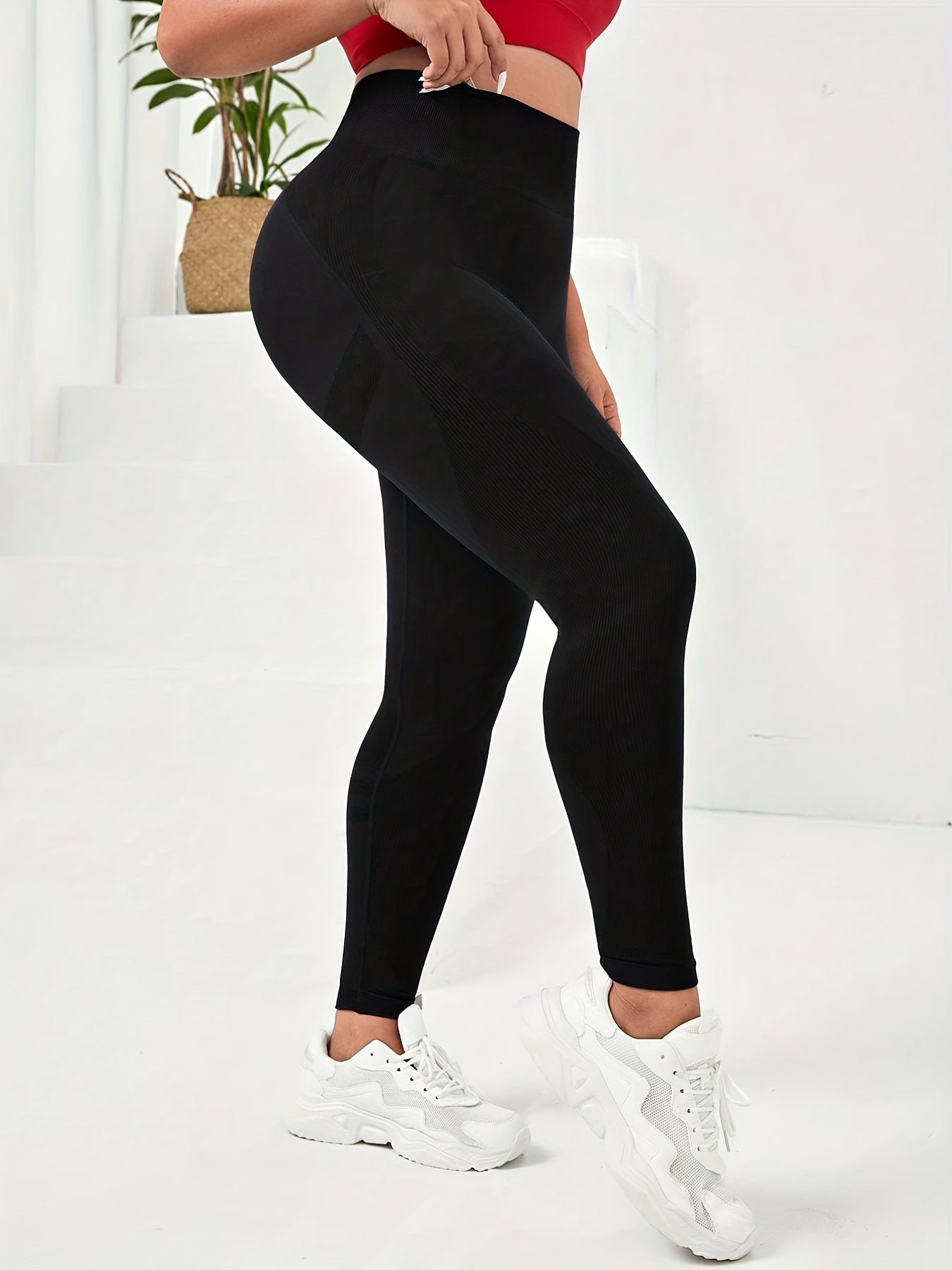 Solid Wide Waistband Yoga Pants for Women