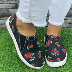 Rose Pattern Slip-On Flat Shoes Women's Casual Lightweight Shoes