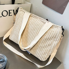 Large Capacity Corduroy Tote Bag Crossbody Handbag & Shoulder Purse