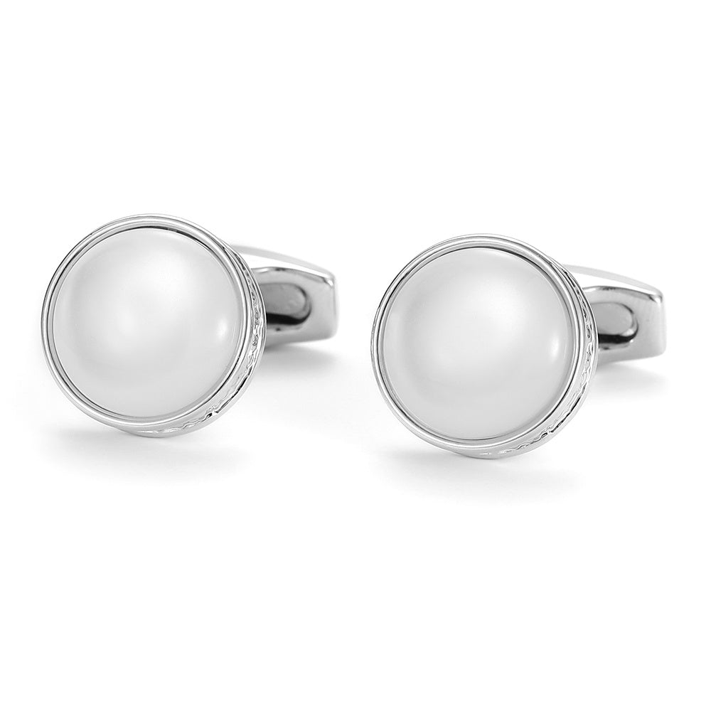 Silver Round Stone Cufflinks for Men