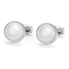 Silver Round Stone Cufflinks for Men
