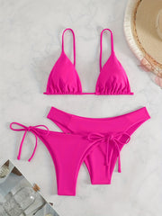 2 Style High Cut Solid Two Piece Swimsuit Women's Swimwear