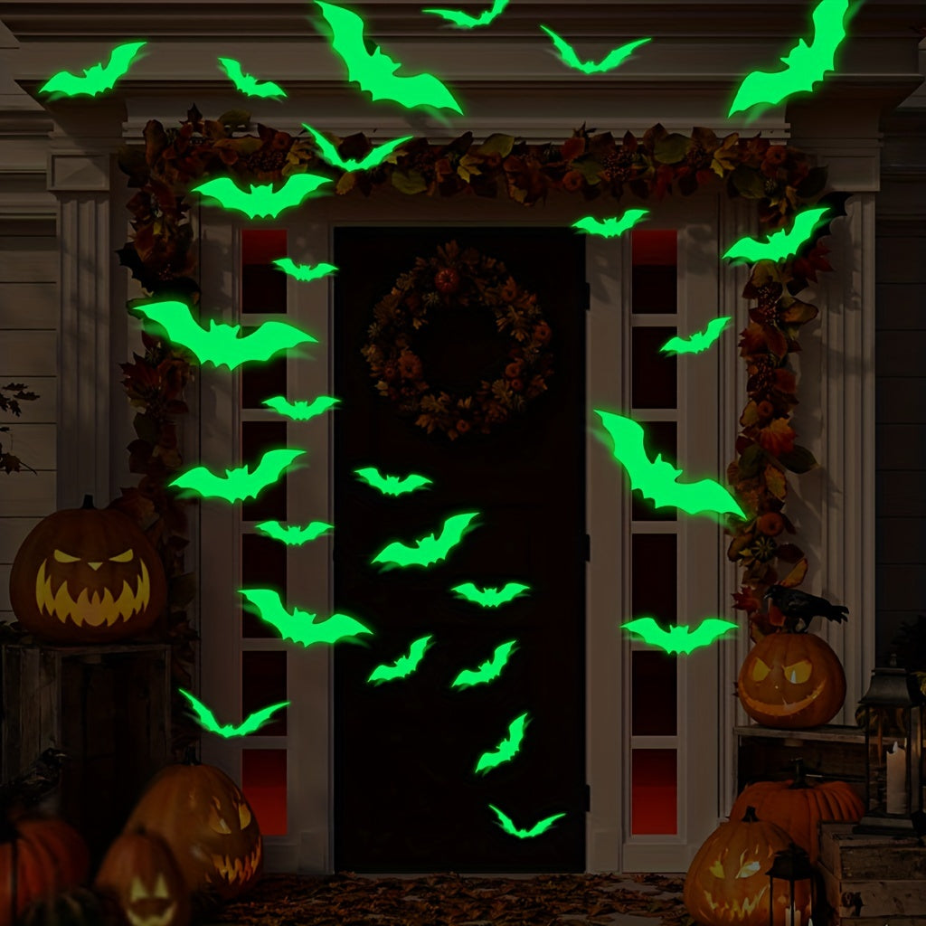 16pcs 3D Glow Dark Bat Halloween Decor Stickers Window Decals