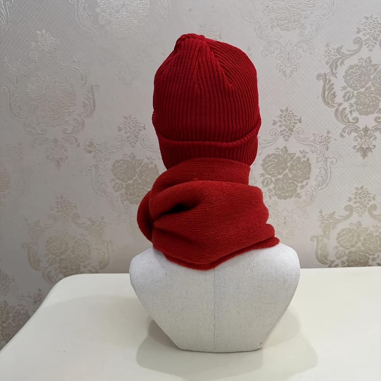 Men's Knitted Hat Scarf Set Warm Wool Hat Scarf