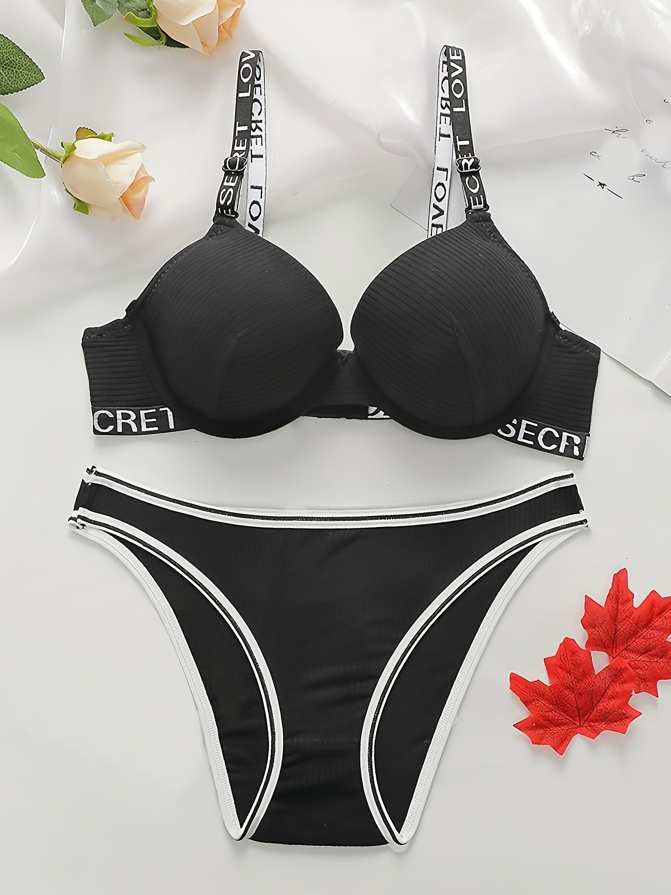 Letter Print Bra & Panties Lingerie Set