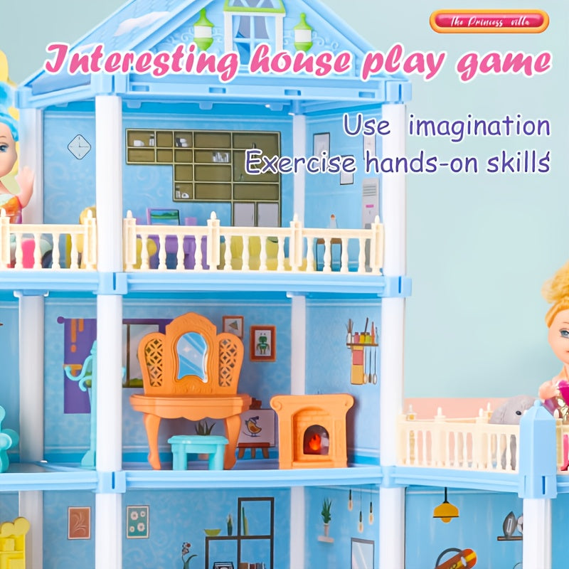 Girls Castle Dollhouse Set with Furniture & Pets for Age 4-10