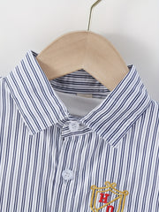 Boys Striped Casual Short Sleeve Lapel Shirt for Summer