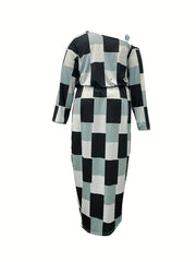 Women's Plus Geo Print One Shoulder Top & Skirt Set