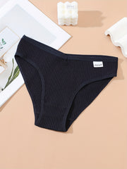 4pcs Ribbed Briefs Stretchy Comfy Panties Women's Lingerie Underwear