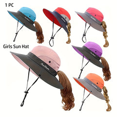 Foldable Ponytail Sun Protection Bucket Hat UV Protection Hat For Toddler Girls