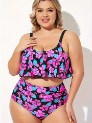 Floral Print Ruffle Tankini Set