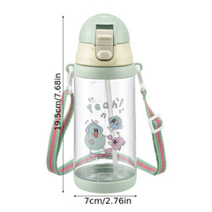400ml Cartoon Plastic Straw Water Cup Leakproof Bottle with Shoulder Strap