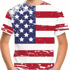 Vintage American Flag Tee for Boys - Breathable & Stretchy - Ideal for Summer