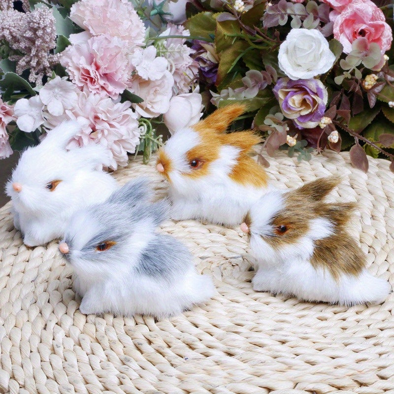 Handcrafted Simulated Rabbit Mini Set of Four Decorations for Lawn and Home Use