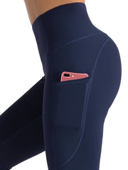 High Waist Yoga Pants With Pocket Solid Running Workout Athletic Leggings