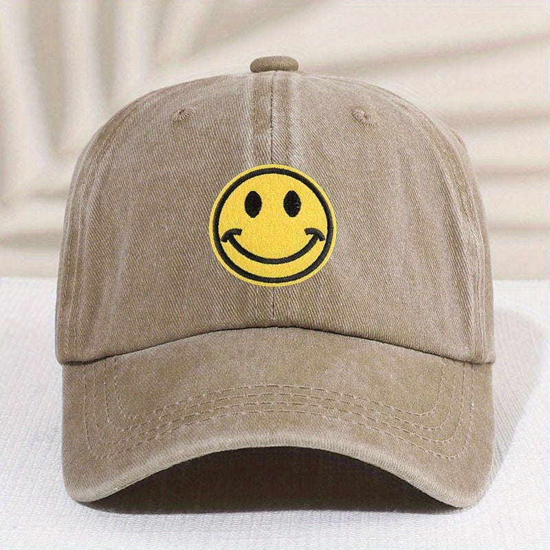 Kids Distressed Happy Face Patch Baseball Cap Sunshade