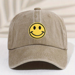 Kids Distressed Happy Face Patch Baseball Cap Sunshade