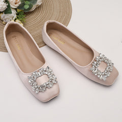 Women's Satin Ballet Flats Rhinestone Slip On Wedding Dress Flats