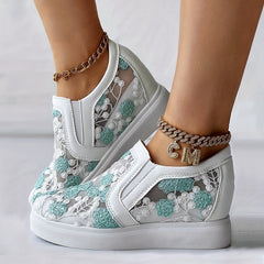 Women's Wedge Heeled Sneakers Slip On Embroidery Shoes Outdoor Shoes