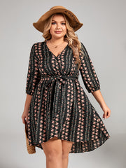 Ditsy Floral Print Half Sleeve V Neck Midi Dress