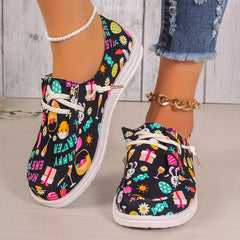Women's Easter Eggs & Cartoon Rabbit Print Boat Shoes Low Casual Flats Low