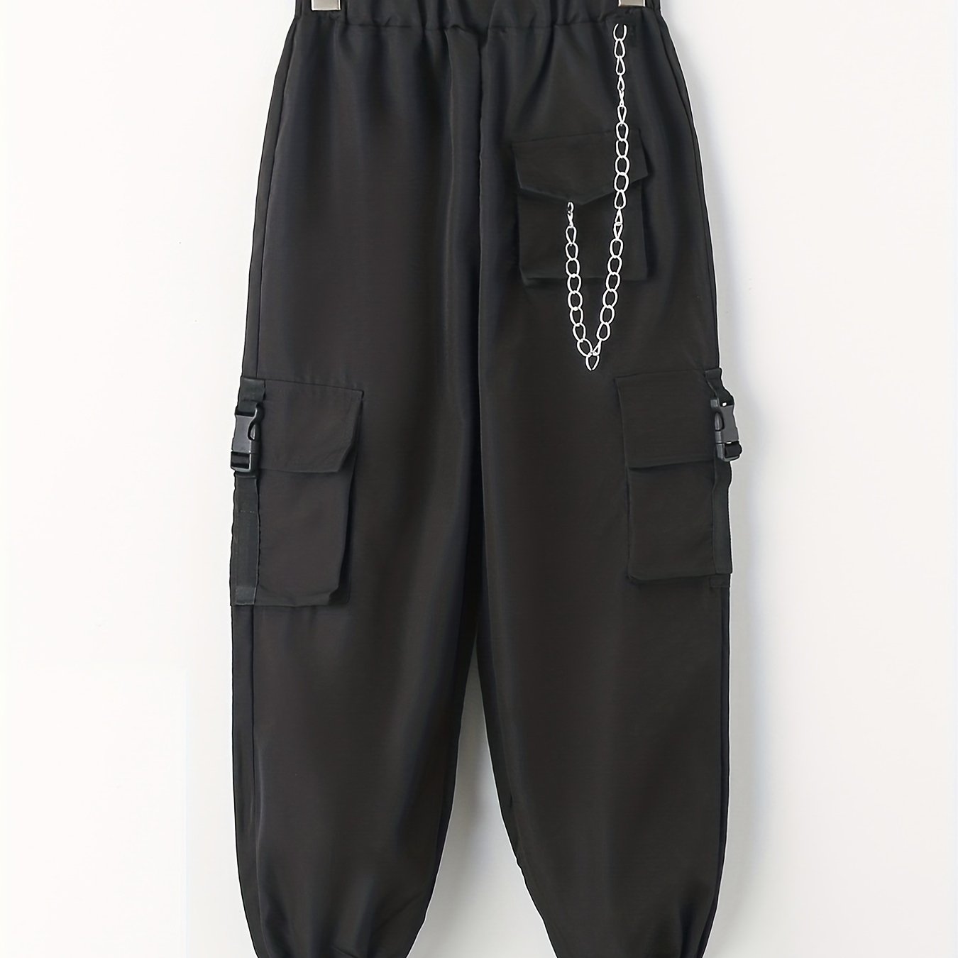 Girls Cargo Pants with Buckle Tape Chain Detail