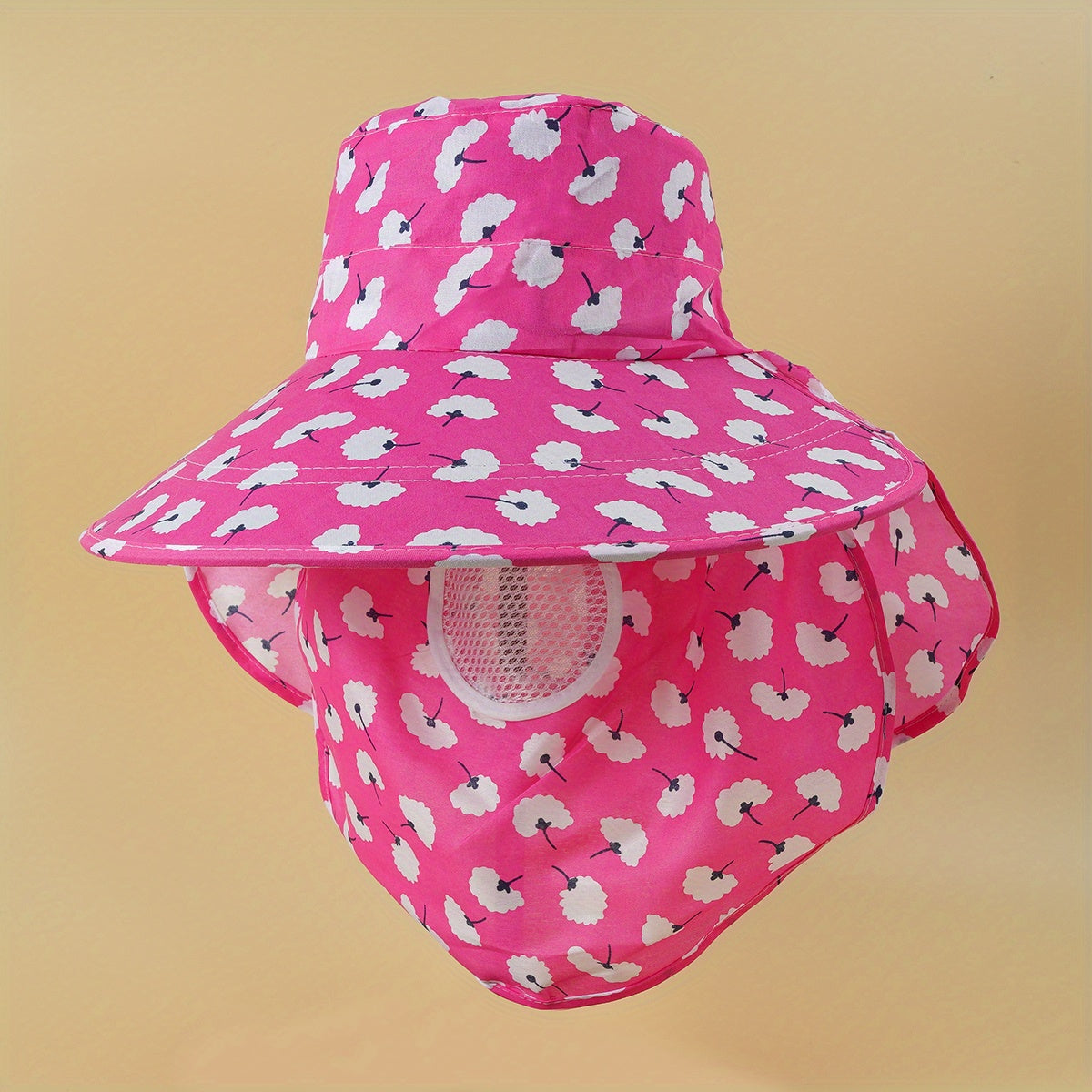 Cotton Print Sun Visors Wide Brim UV Protection Sun Hats with Face Cover