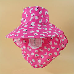 Cotton Print Sun Visors Wide Brim UV Protection Sun Hats with Face Cover
