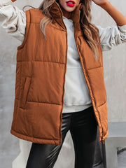 Solid Zip Up Sleeveless Jacket Casual Stand Collar Outerwear