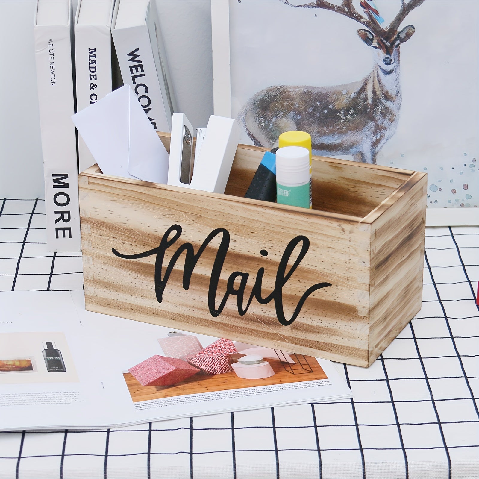 Retro Wooden Storage Box Mail Organizer