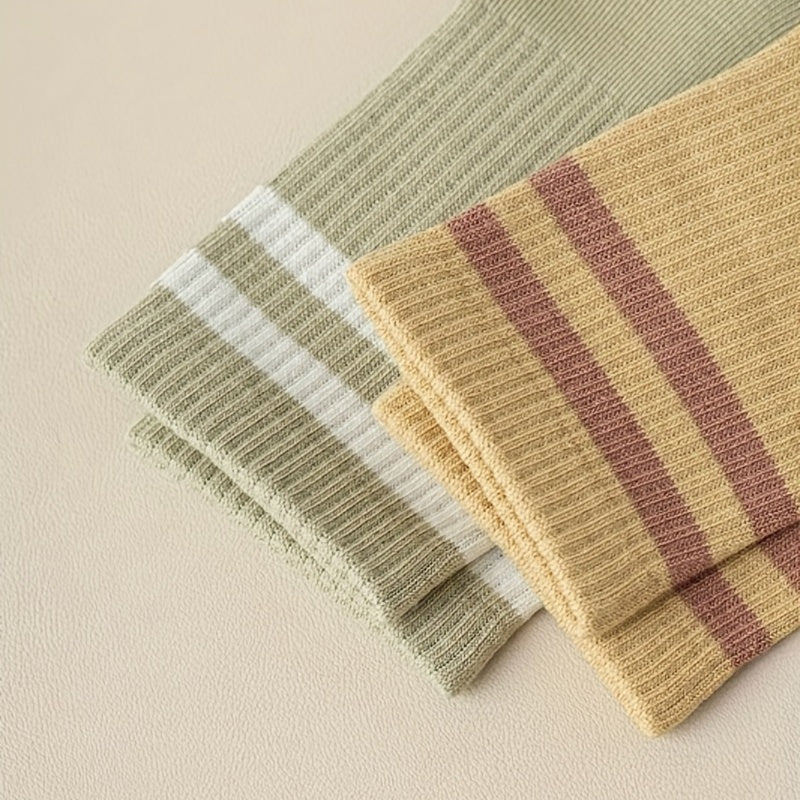 5 Pairs Striped Crew Socks Comfy & Breathable Women's Mid Tube Stockings