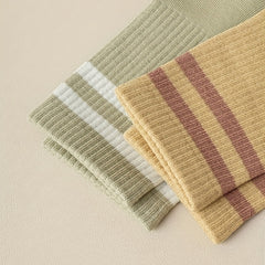 5 Pairs Striped Crew Socks Comfy & Breathable Women's Mid Tube Stockings