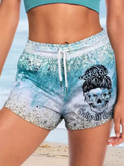 Skull & Letter Print Drawstring Shorts Casual Shorts for Women