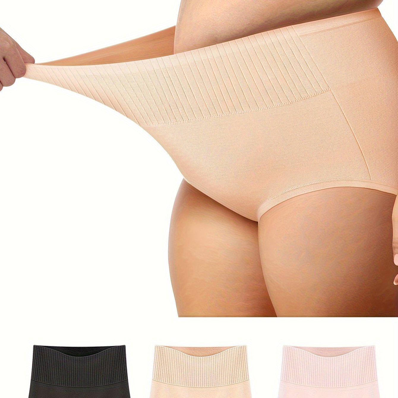 3 Pack Plus Size Panties Set High Waisted Tummy Control 3pcs Set